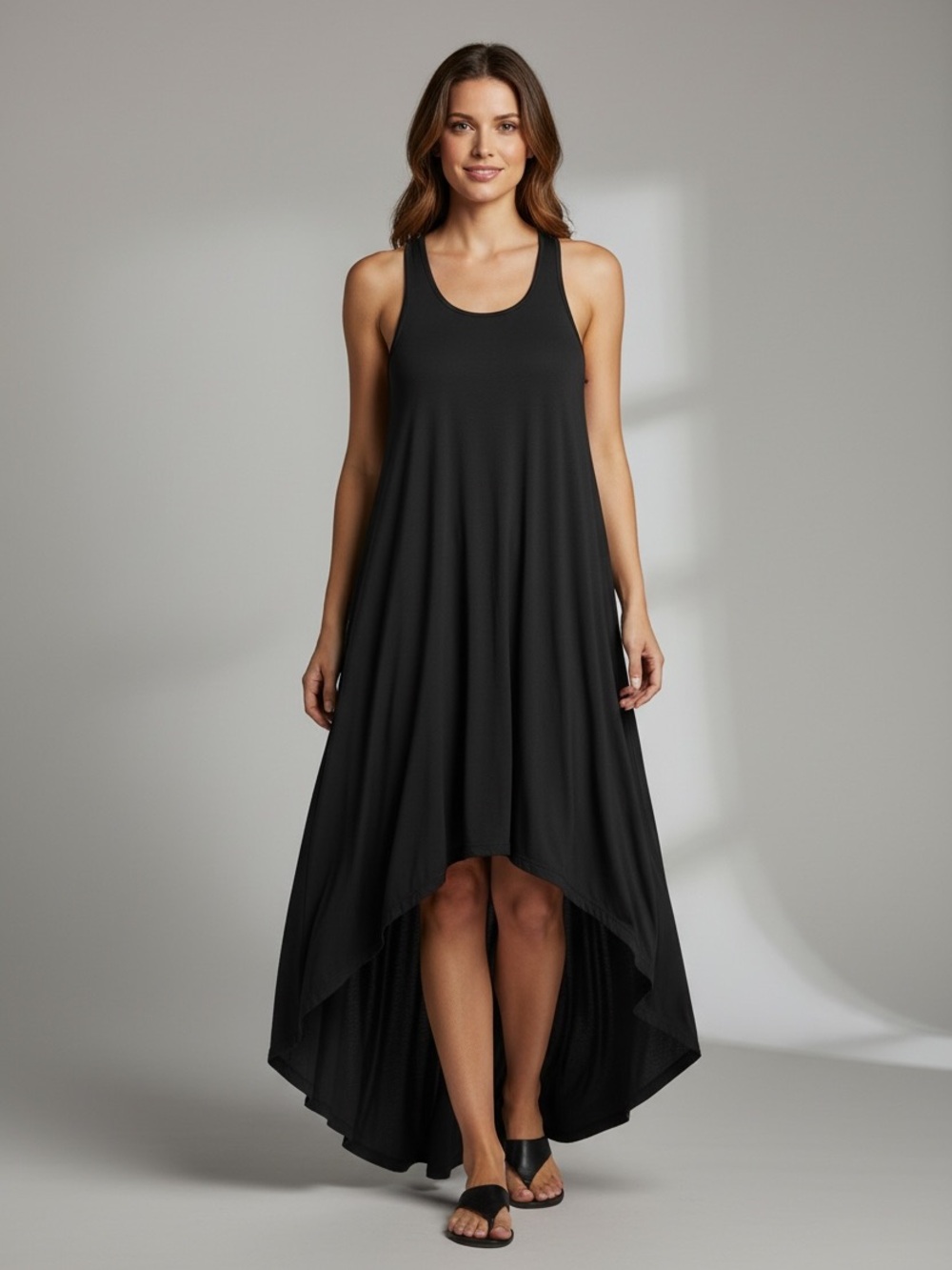 NWT Halara Breezeful High Low Flowy Midi Dress Black Built In Bra L